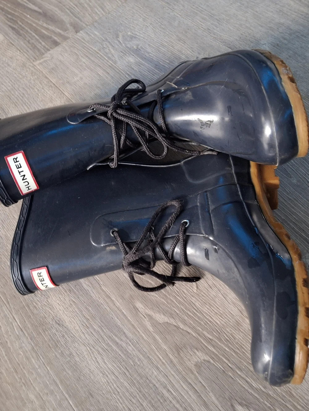 Hunter Boots Ackley Women's Sz 6 Mid Calf Laced Navy WATERPROOF Rain Rubber